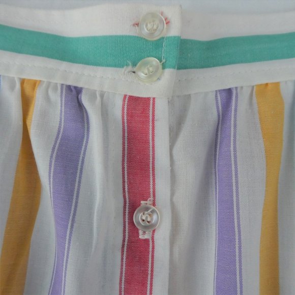 Vintage 60s Skirt Stripe Pearlized Button Front Knee to Midi Cotton Light Large - Picture 2 of 9